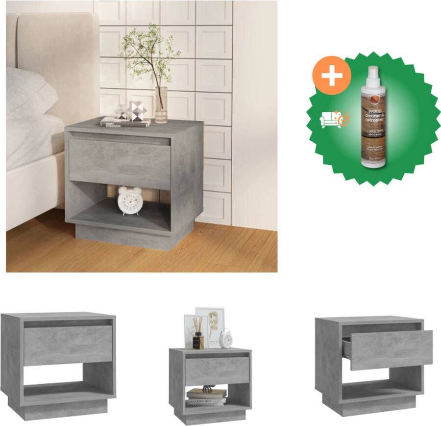 VidaXL Nachtkastje Betongrijs 45 x 34 x 44 cm Stevige constructie Kast Inclusief Houtreiniger en verfrisser