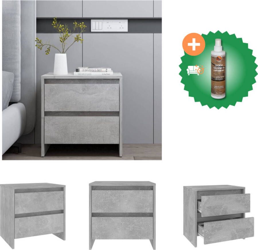 VidaXL Nachtkastje Betongrijs 45 x 34.5 x 44.5 cm 2 lades Stevig en duurzaam Kast Inclusief Houtreiniger en verfrisser