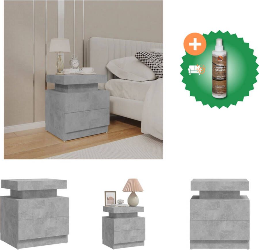 VidaXL Nachtkastje Betongrijs 45 x 35 x 52 cm Stabiel Vochtafstotend Opbergruimte Kast Inclusief Houtreiniger en verfrisser