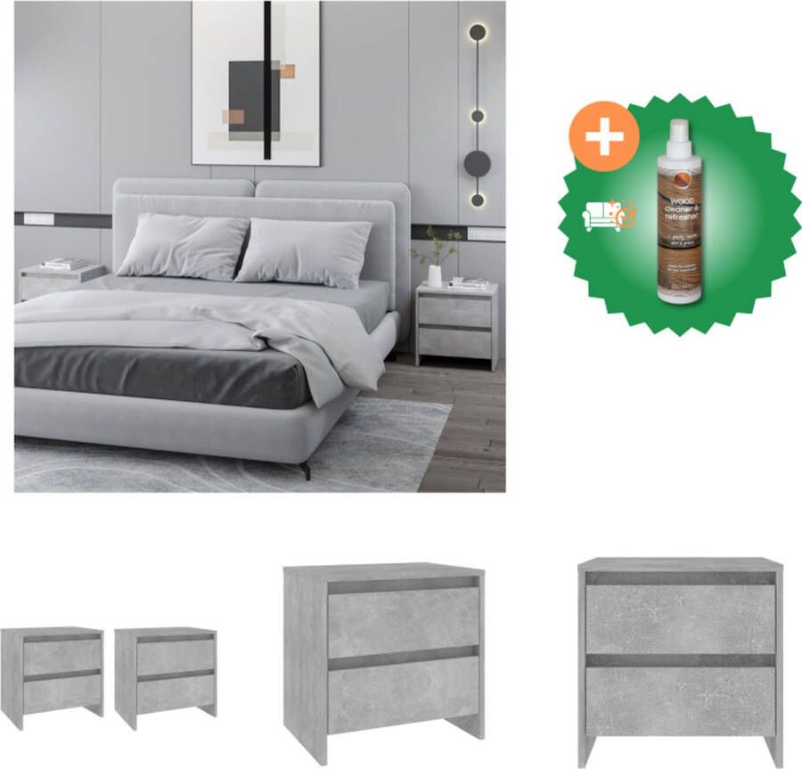 VidaXL Nachtkastje Betongrijs 45x34.5x44.5 cm 2 lades stevig en duurzaam Kast Inclusief Houtreiniger en verfrisser