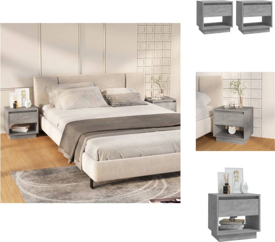 VidaXL Nachtkastje Nachtkastjes Kastje Bedkastje Nachtkastjes 2 st 45x34x44 cm bewerkt hout betongrijs