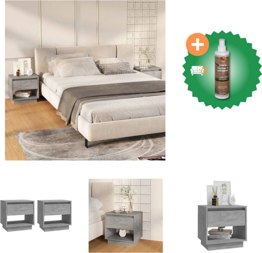 VidaXL Nachtkastje Betongrijs 45x34x44cm Stevige constructie Kast Inclusief Houtreiniger en verfrisser