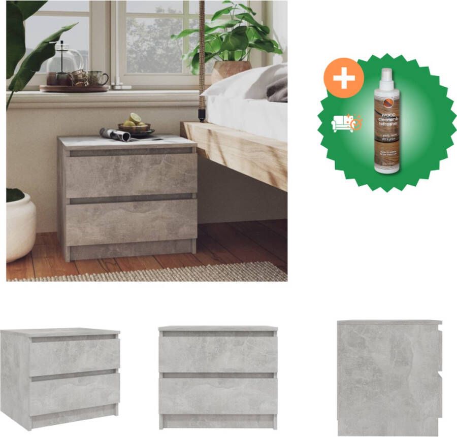 VidaXL Nachtkastje Betongrijs 50x39x43.5 Stevige constructie 2 lades Kast Inclusief Houtreiniger en verfrisser