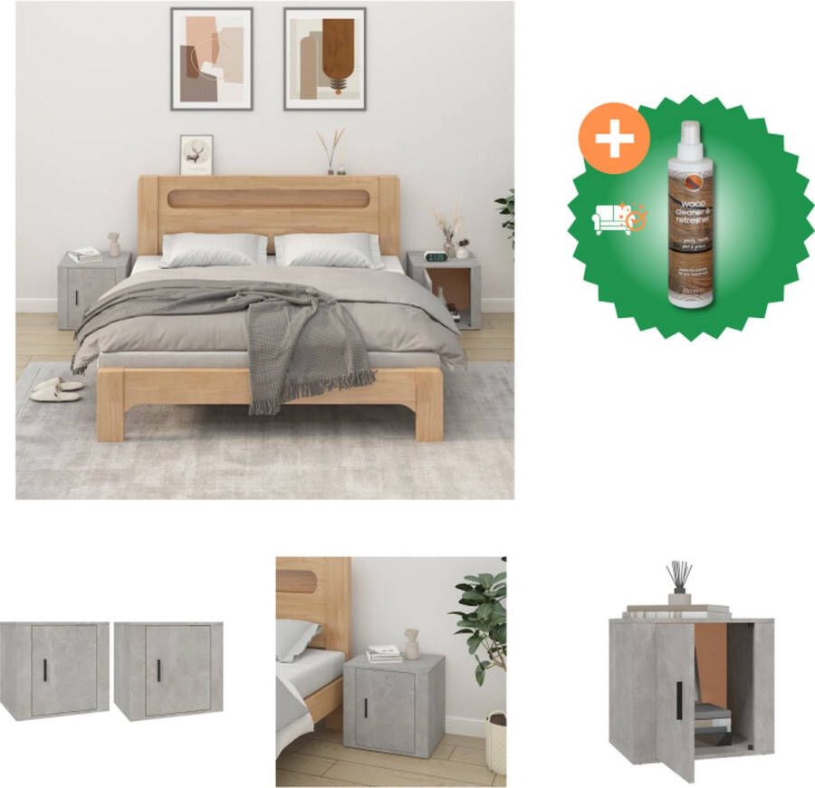 VidaXL Nachtkastje Betongrijs 50x39x47 cm Trendy ontwerp en voldoende opbergruimte Kast Inclusief Houtreiniger en verfrisser