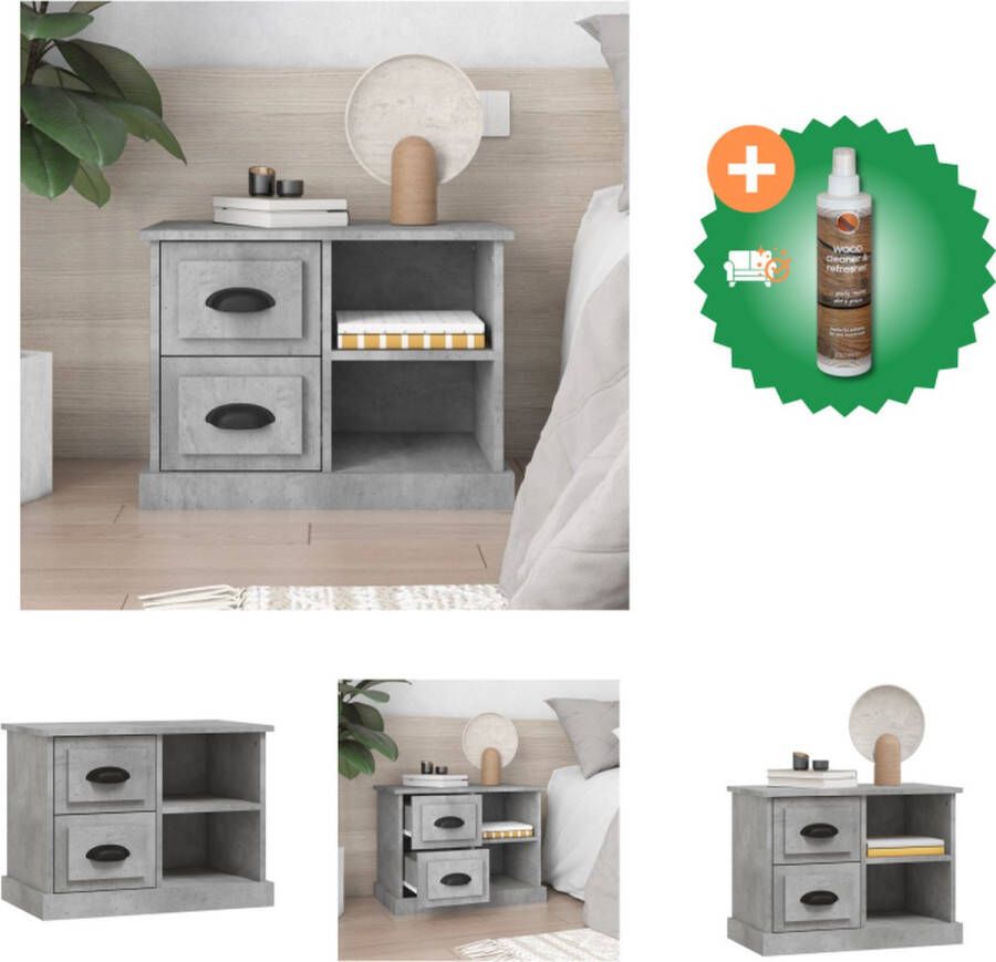VidaXL Nachtkastje Betongrijs 60 x 35.5 x 45 cm Duurzaam hout Kast Inclusief Houtreiniger en verfrisser