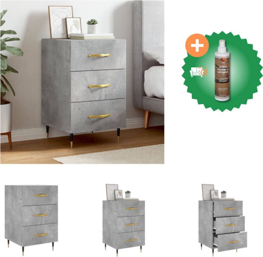 VidaXL Nachtkastje Betongrijs Bewerkt Hout 40 x 40 x 66 cm Veel Opbergruimte Kast Inclusief Houtreiniger en verfrisser