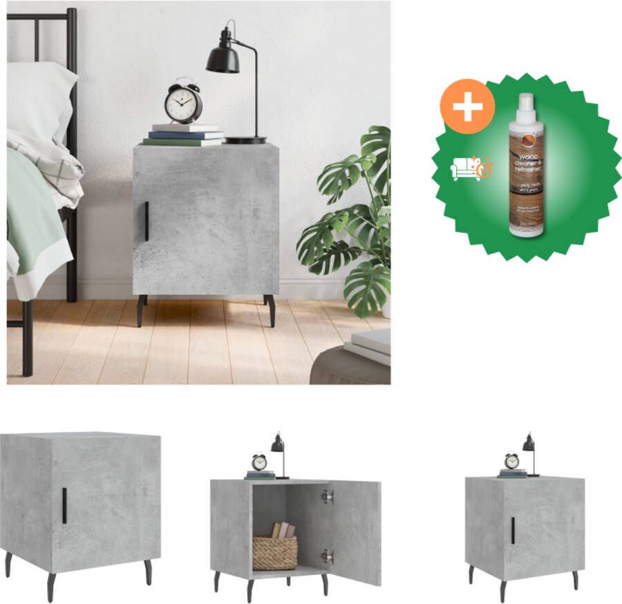 VidaXL Nachtkastje Betongrijs Bewerkt Hout 40x40x50 cm Opbergruimte Displayfunctie Metalen voeten Praktische deur Kast Inclusief Houtreiniger en verfrisser