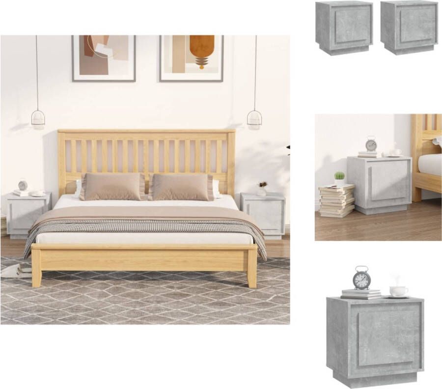 VidaXL Nachtkastje Nachtkastjes Kastje Nachttafel Nachtkastjes 2 st 44x35x45 cm bewerkt hout betongrijs