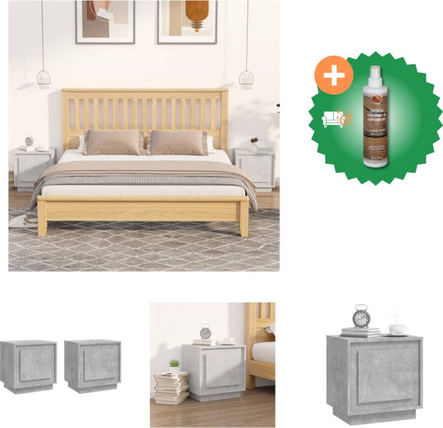 VidaXL Nachtkastje Betongrijs Bewerkt hout 44 x 35 x 45 cm (set van 2) Kast Inclusief Houtreiniger en verfrisser