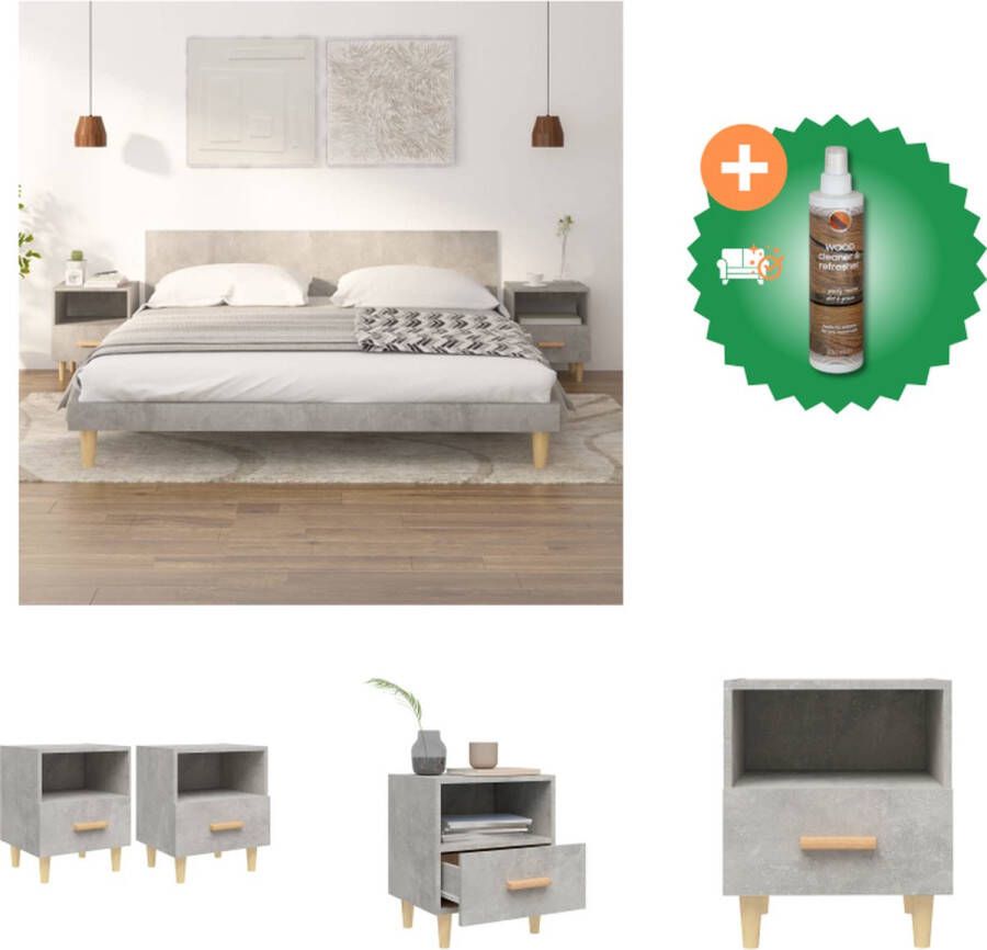 VidaXL Nachtkastje Betongrijs Bewerkt Hout en Massief Eucalyptushout 40 x 35 x 47 cm Scandinavische Stijl Kast Inclusief Houtreiniger en verfrisser