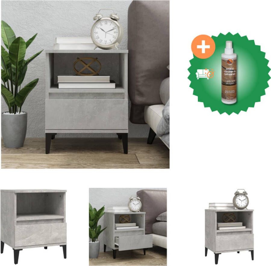 VidaXL Nachtkastje Betongrijs Bewerkt hout en metaal 40x35x50 cm Kast Inclusief Houtreiniger en verfrisser