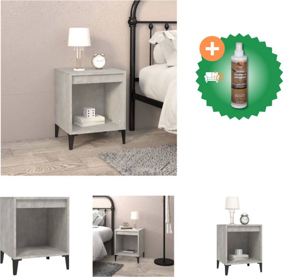 VidaXL Nachtkastje Betongrijs 40 x 35 x 50 cm Duurzaam hout Voldoende opbergruimte Houten poten Stabiel tafelblad Kast Inclusief Houtreiniger en verfrisser - Foto 2