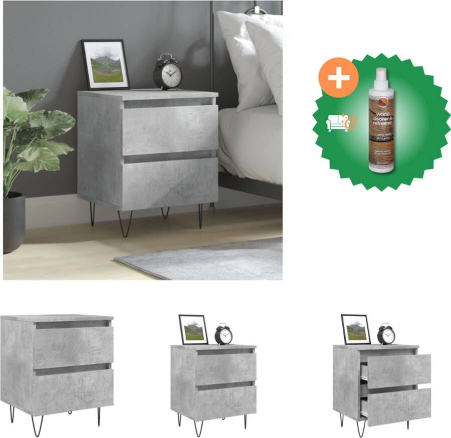 VidaXL Nachtkastje Betongrijs Elegant Meubelen 40 x 35 x 50 cm Duurzaam hout Kast Inclusief Houtreiniger en verfrisser