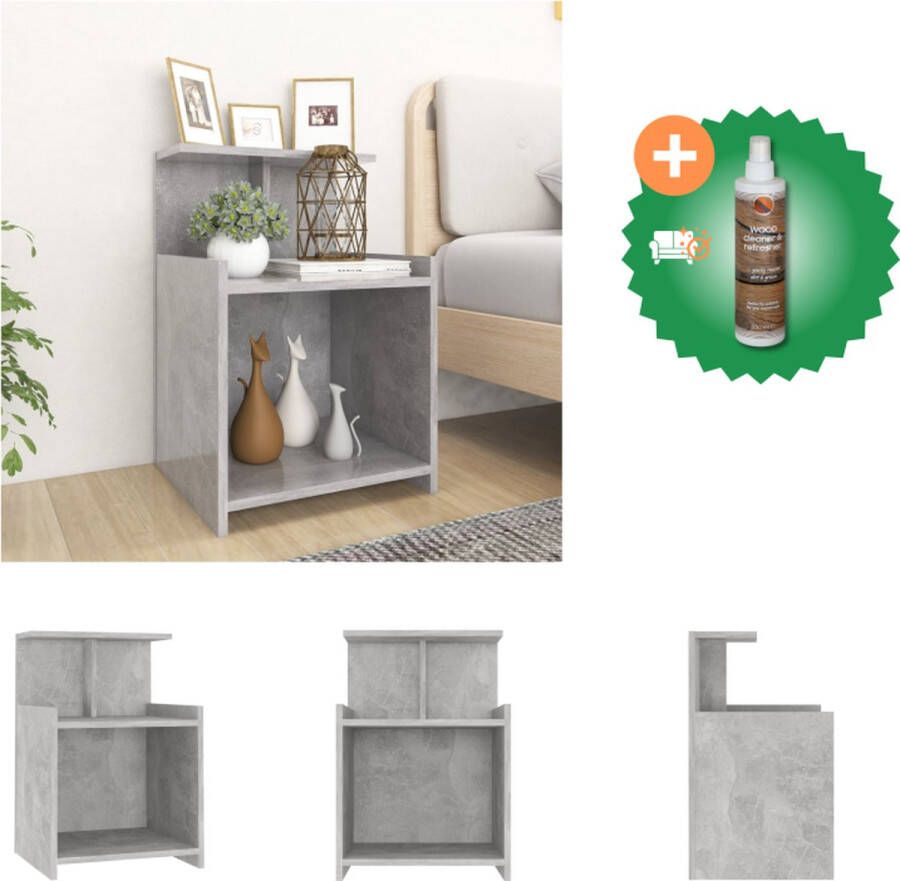VidaXL Nachtkastje Betongrijs H60 x B35 x D40 cm 3 schappen Kast Inclusief Houtreiniger en verfrisser