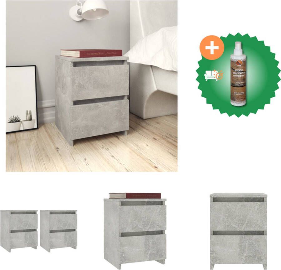 VidaXL Nachtkastjes 2 st 30x30x40 cm bewerkt hout betongrijs Kast Inclusief Houtreiniger en verfrisser