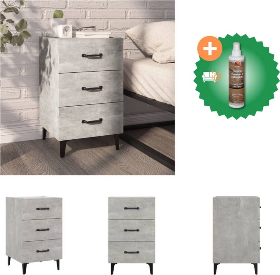 VidaXL Nachtkastje Betongrijs Afmetingen- 40 x 40 x 66 cm Ken- Duurzaam materiaal veel opbergruimte displayfunctie metalen voeten Montage vereist Kast Inclusief Houtreiniger en verfrisser
