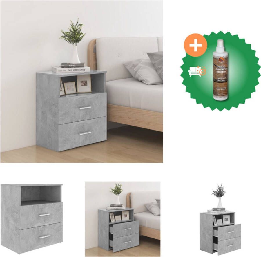 VidaXL Nachtkastje Betongrijs Modern Living Kast met 2 lades en schap Afmetingen- 50 x 32 x 60 cm Stabiel en stevig Kast Inclusief Houtreiniger en verfrisser