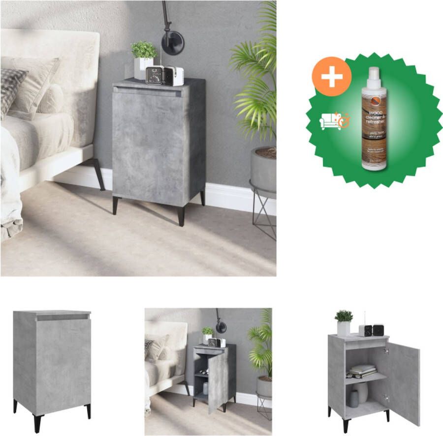 VidaXL Nachtkastje Betongrijs Naam Nachtkastje Afmetingen- 40 x 35 x 70 cm Duurzaam hout en metaal Kast Inclusief Houtreiniger en verfrisser