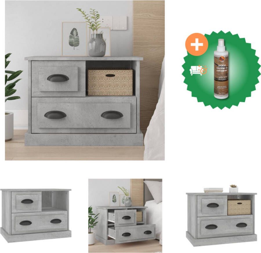 VidaXL Nachtkastje Betongrijs Nachtkastje 60 x 39 x 45 cm Duurzaam materiaal Kast Inclusief Houtreiniger en verfrisser