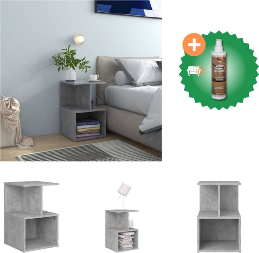 VidaXL Nachtkastje Betongrijs Spaanplaat 35 x 35 x 55 cm Elegant design Kast Inclusief Houtreiniger en verfrisser
