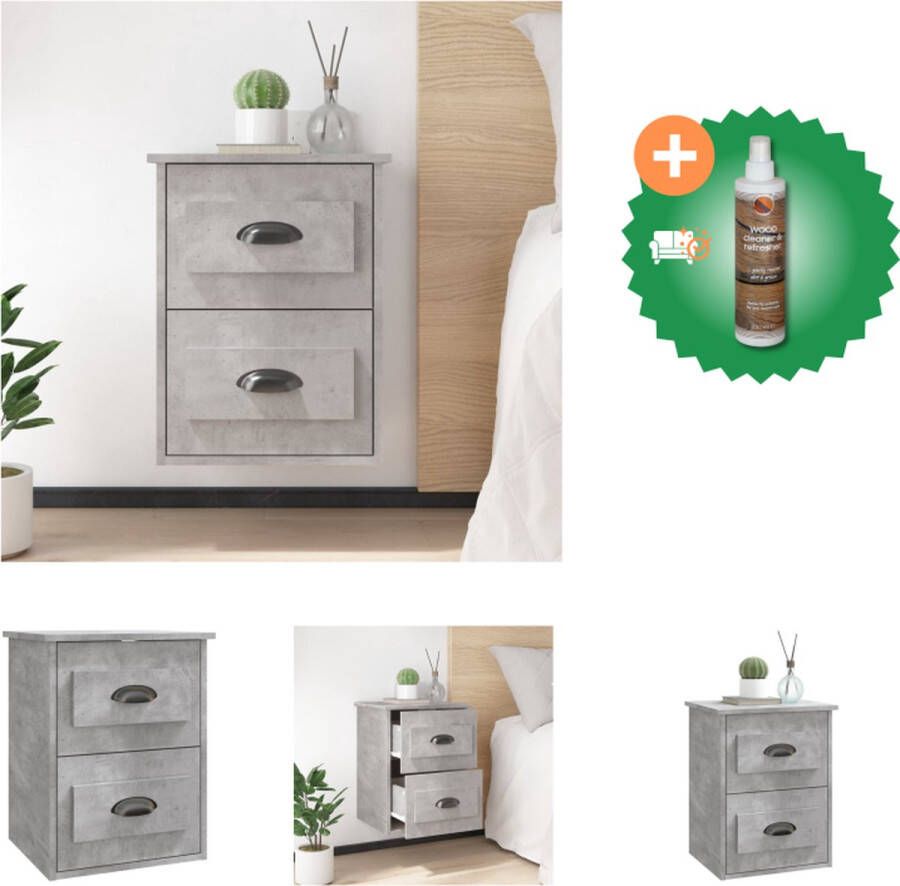 VidaXL Nachtkastje Betongrijs Wandgemonteerd 41.5 x 36 x 53 cm Bewerkt Hout Kast Inclusief Houtreiniger en verfrisser