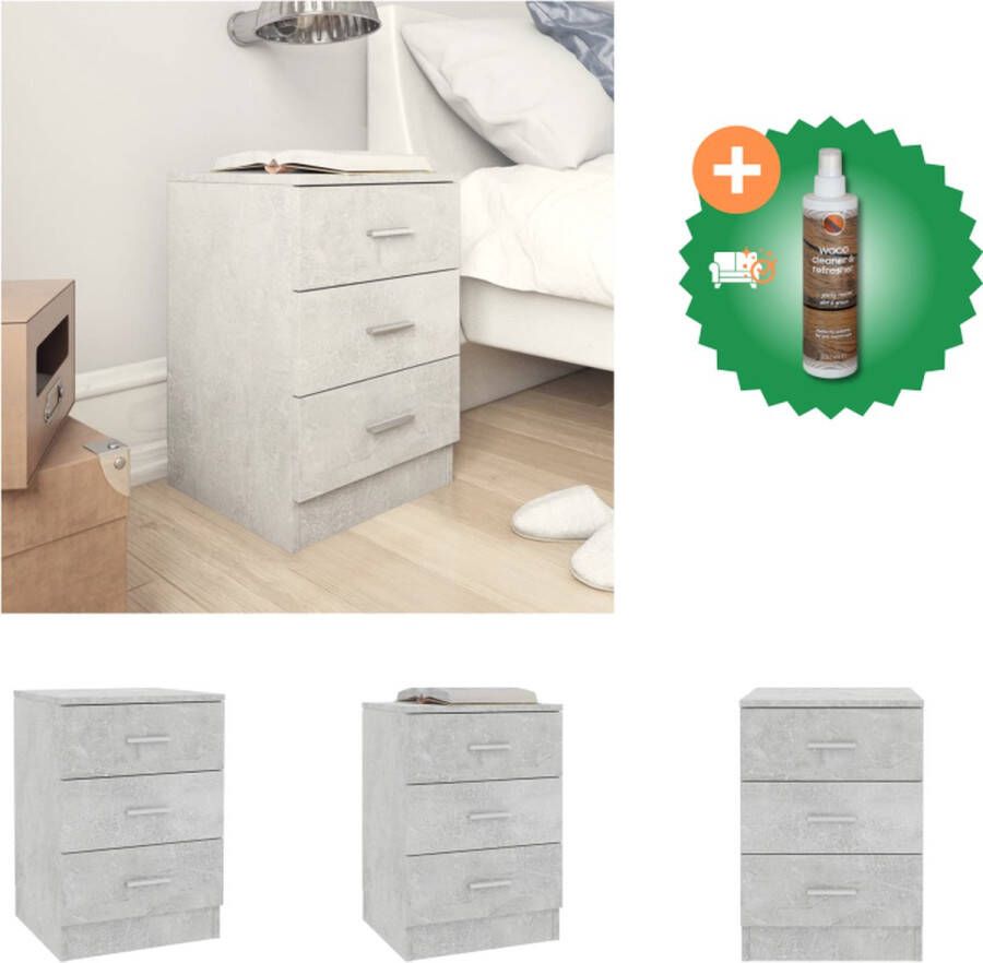 VidaXL Nachtkastje Bewerkt hout 38 x 35 x 56 cm Betongrijs Kast Inclusief Houtreiniger en verfrisser