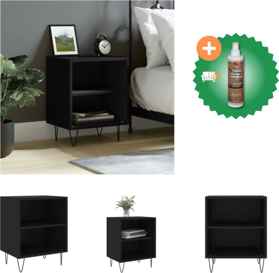 VidaXL Nachtkastje Bewerkt Hout 40 x 30 x 50 cm Zwart Kast Inclusief Houtreiniger en verfrisser