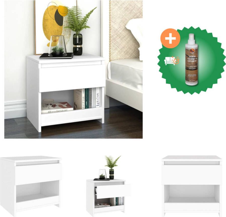 VidaXL Nachtkastje 40x30x39 cm bewerkt hout wit Kast Inclusief Houtreiniger en verfrisser