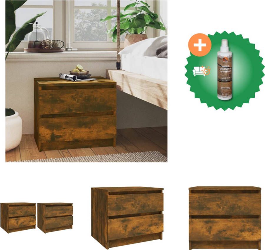 VidaXL Nachtkastjes 2 st 50x39x43-5 cm bewerkt hout gerookt eikenkleur Kast Inclusief Houtreiniger en verfrisser
