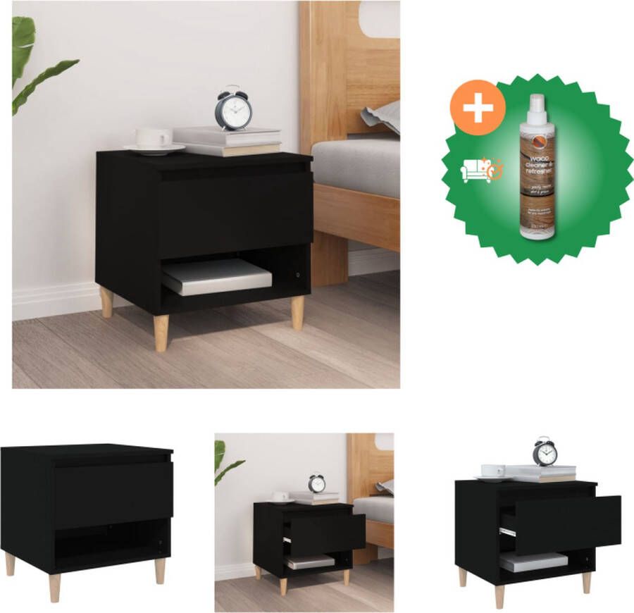 VidaXL Nachtkastje Bewerkt hout 50 x 46 x 50 cm Zwart Kast Inclusief Houtreiniger en verfrisser