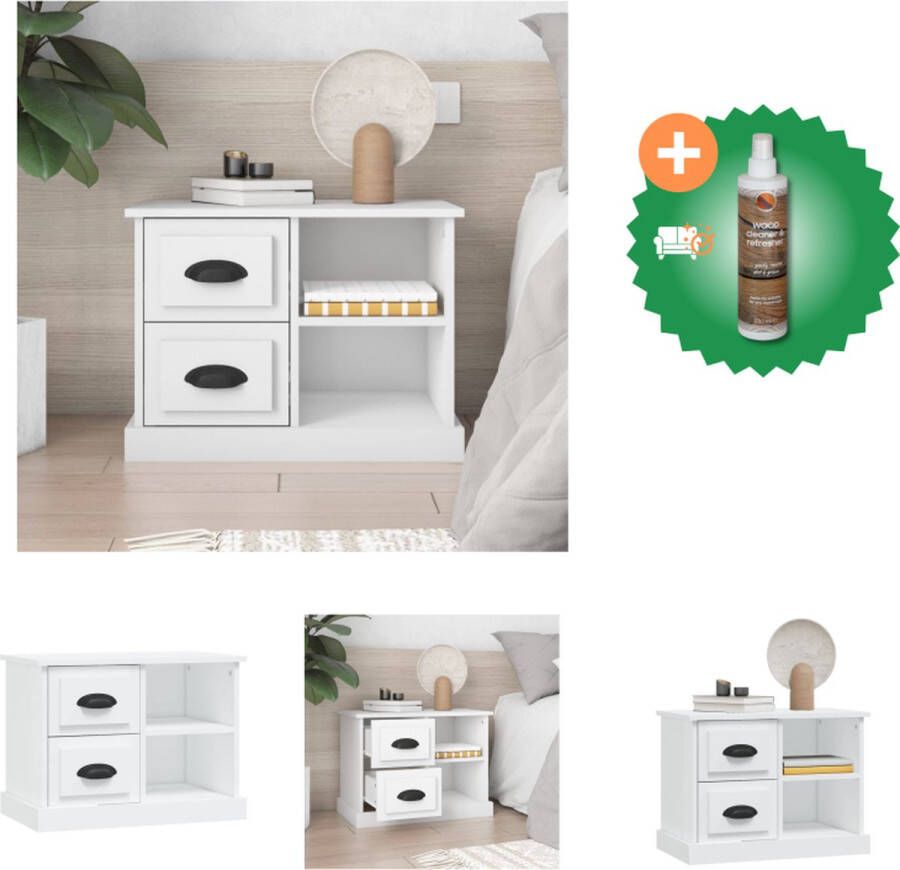 VidaXL Nachtkastje Bewerkt Hout Wit 60 x 35.5 x 45 cm Kast Inclusief Houtreiniger en verfrisser