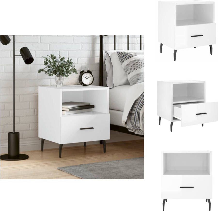VidaXL Nachtkastje Bijzetkast 40x35x47.5 cm Hoogglans Wit Kast