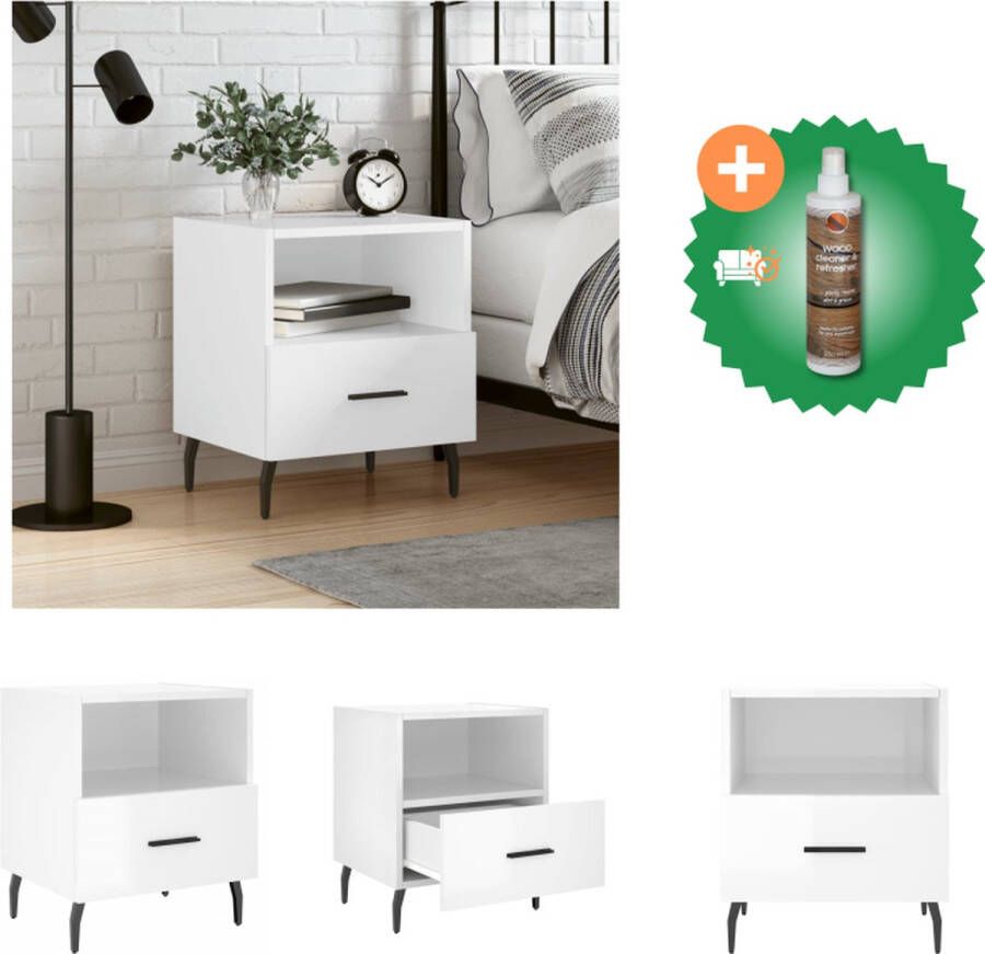VidaXL Nachtkastje 40x35x47-5 cm bewerkt hout hoogglans wit Kast Inclusief Houtreiniger en verfrisser