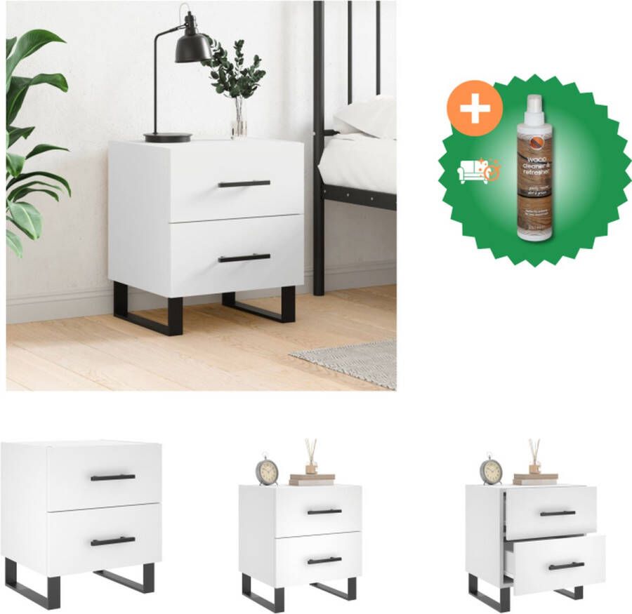 VidaXL Nachtkastje Bijzetkast 40x35x47.5 cm wit hout en ijzer Kast Inclusief Houtreiniger en verfrisser