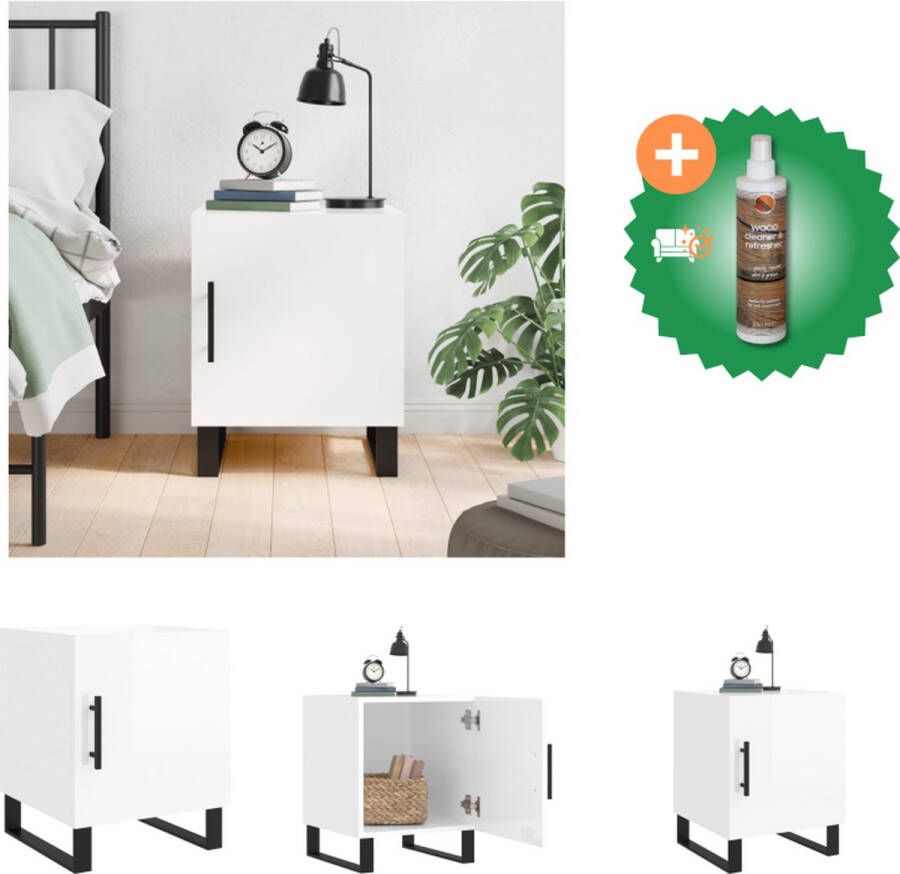 VidaXL Nachtkastje Moderne Charme Nachtkastje Afmetingen- 40 x 40 x 50 cm Kleur- Hoogglans Wit Kast Inclusief Houtreiniger en verfrisser