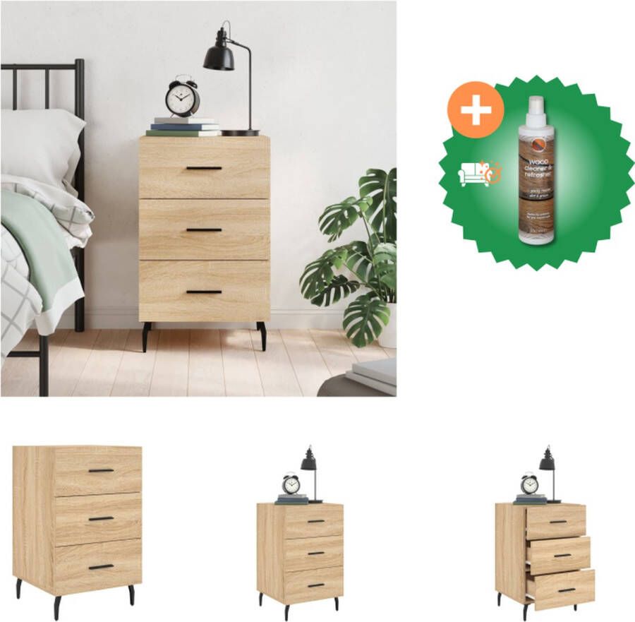VidaXL Nachtkastje Bijzetkast 40x40x66cm Sonoma eiken Duurzaam materiaal Veel opbergruimte Displayfunctie Metalen voeten Kast Inclusief Houtreiniger en verfrisser