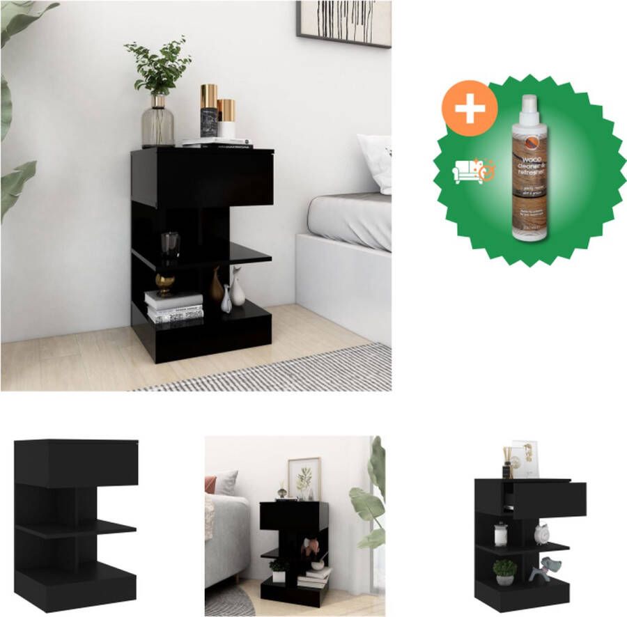 VidaXL Nachtkastje Bijzetkastje 40 x 35 x 65 cm Zwart Kast Inclusief Houtreiniger en verfrisser