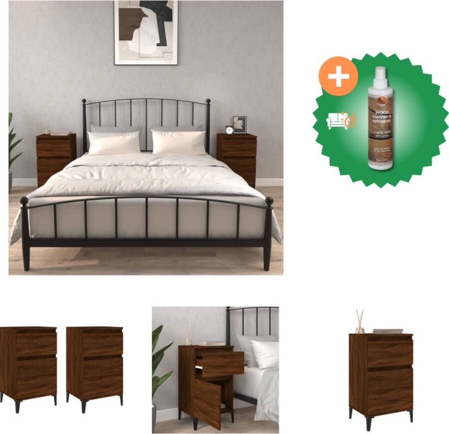 VidaXL Nachtkastjes 2 st 40x35x70 cm bewerkt hout bruineikenkleurig Kast Inclusief Houtreiniger en verfrisser