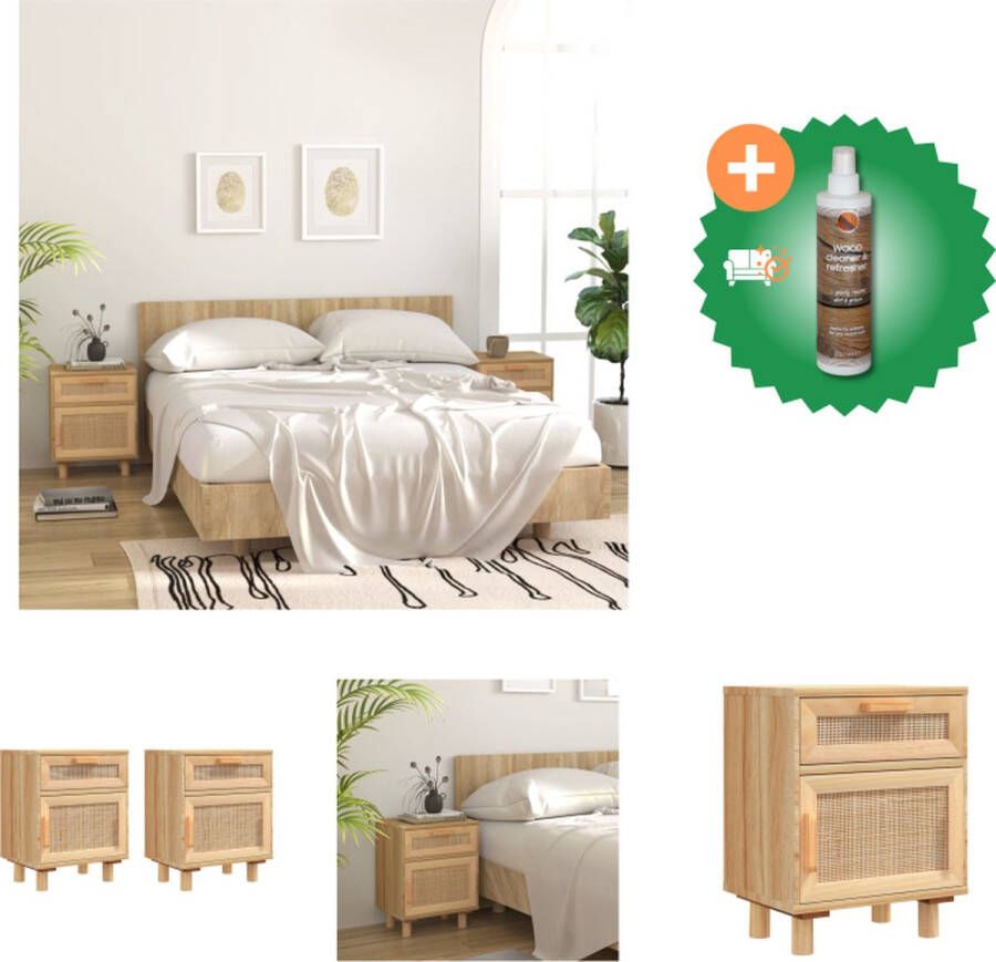 VidaXL Nachtkastje Bruin 40 x 30 x 50 cm Opbergruimte en Rattan Ontwerp Kast Inclusief Houtreiniger en verfrisser