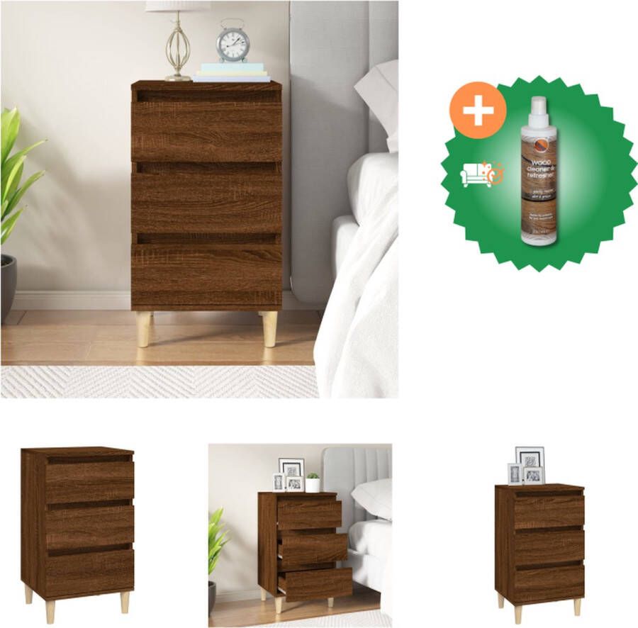 VidaXL Nachtkastje Bruineiken 3 Lades 40 x 35 x 70 cm Duurzaam Hout Stabiel en Vochtbestendig Kast Inclusief Houtreiniger en verfrisser