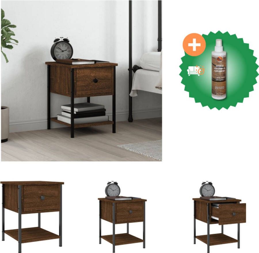 VidaXL Nachtkastje Bruineiken 34 x 35.5 x 45 cm Duurzaam hout en ijzer Kast Inclusief Houtreiniger en verfrisser