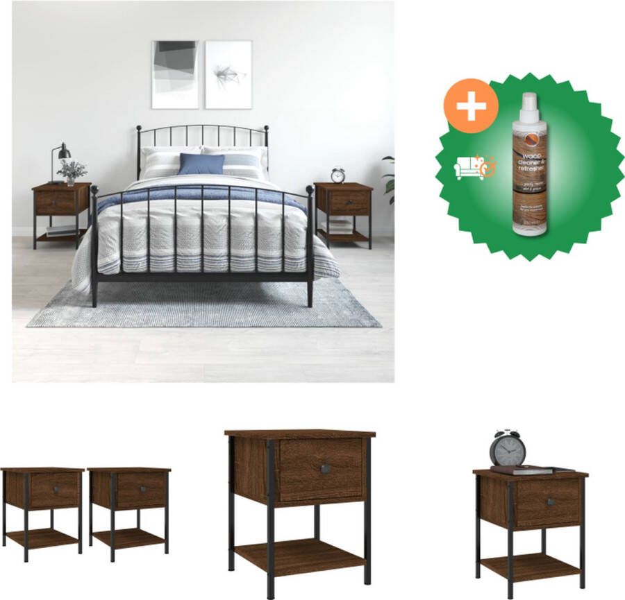 VidaXL Nachtkastjes 2 st 34x35-5x45 cm bewerkt hout bruineikenkleurig Kast Inclusief Houtreiniger en verfrisser