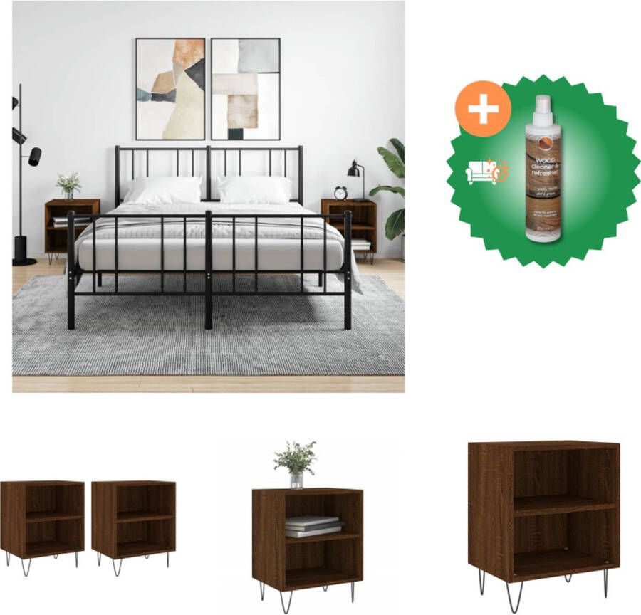 VidaXL Nachtkastjes Bruineiken 40 x 30 x 50 cm (B x D x H) Bewerkt hout en ijzer Kast Inclusief Houtreiniger en verfrisser