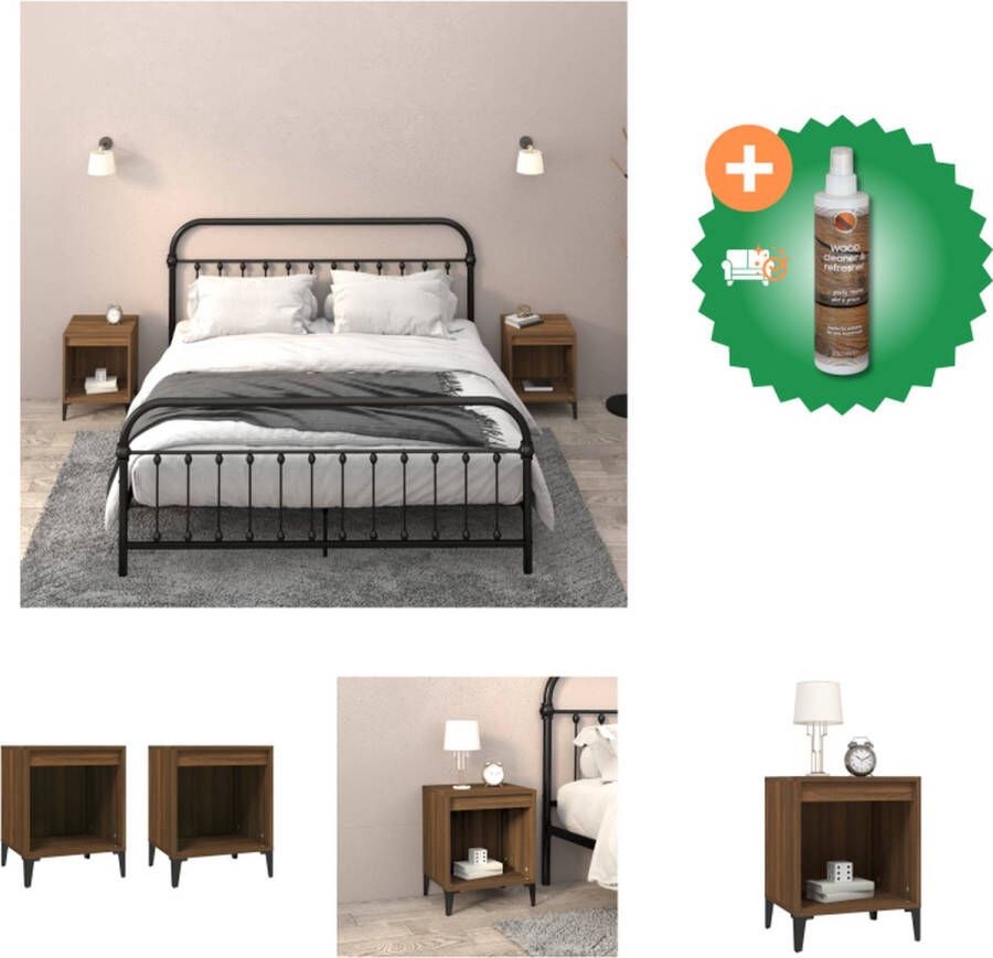 VidaXL Nachtkastje Bruineiken 40x35x50cm Duurzaam bewerkt hout Voldoende opbergruimte Houten poten Stabiel tafelblad Inclusief montagehandleiding (2 stuks) Kast Inclusief Houtreiniger en verfrisser - Foto 2