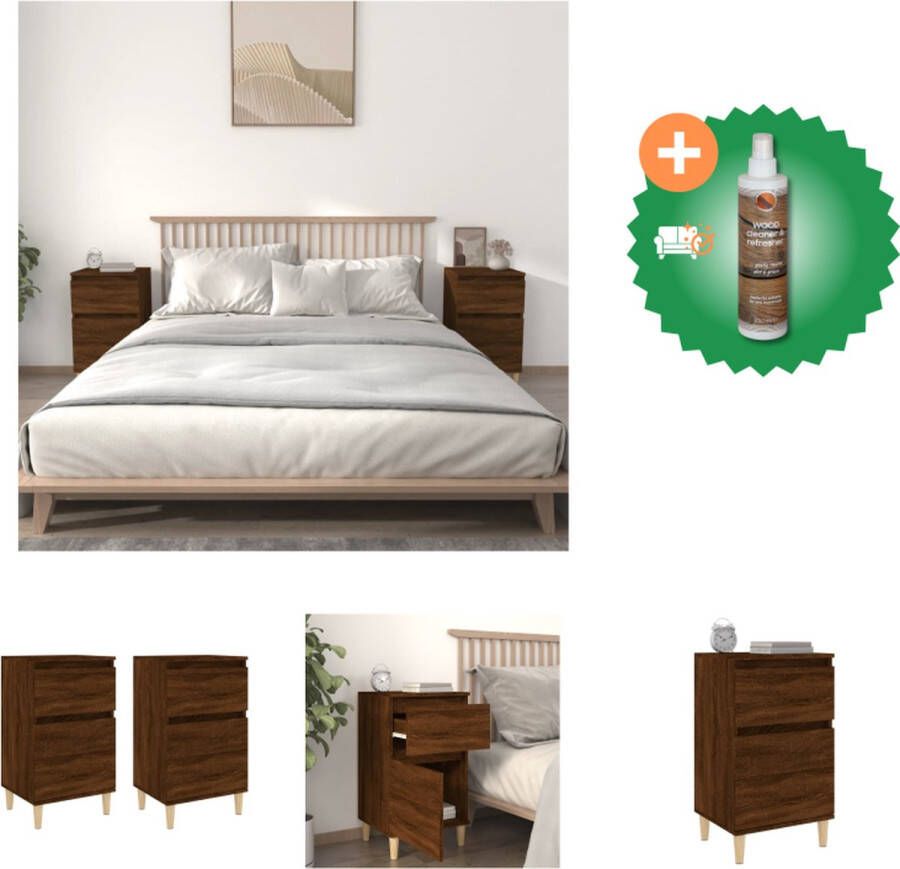 VidaXL Nachtkastjes 2 st 40x35x70 cm bewerkt hout bruineikenkleurig Kast Inclusief Houtreiniger en verfrisser