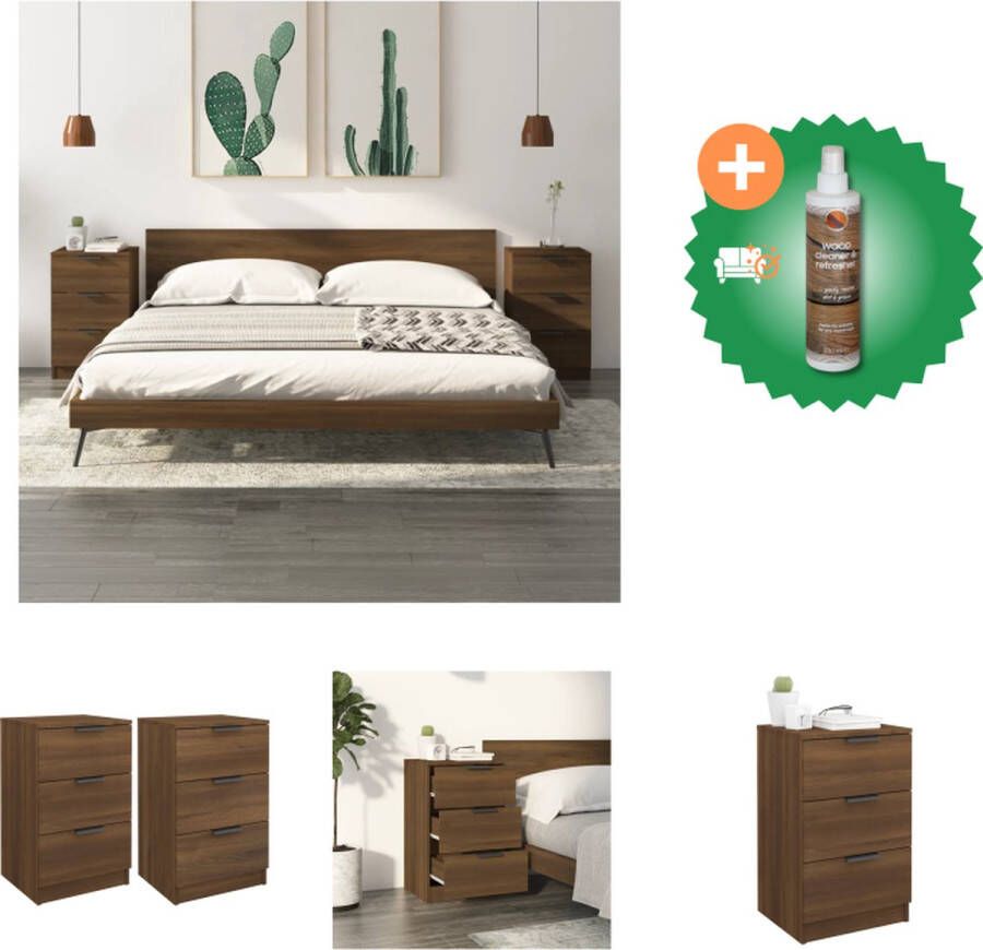VidaXL Nachtkastje Bruineiken 40 x 36 x 65 cm Bewerkt hout Kast Inclusief Houtreiniger en verfrisser
