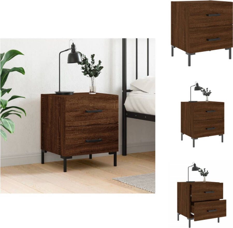 VidaXL Nachtkastje Bruineiken 40x35x47.5 cm Duurzaam bewerkt hout Veel opbergruimte Displayfunctie Metalen voeten Kast - Foto 4