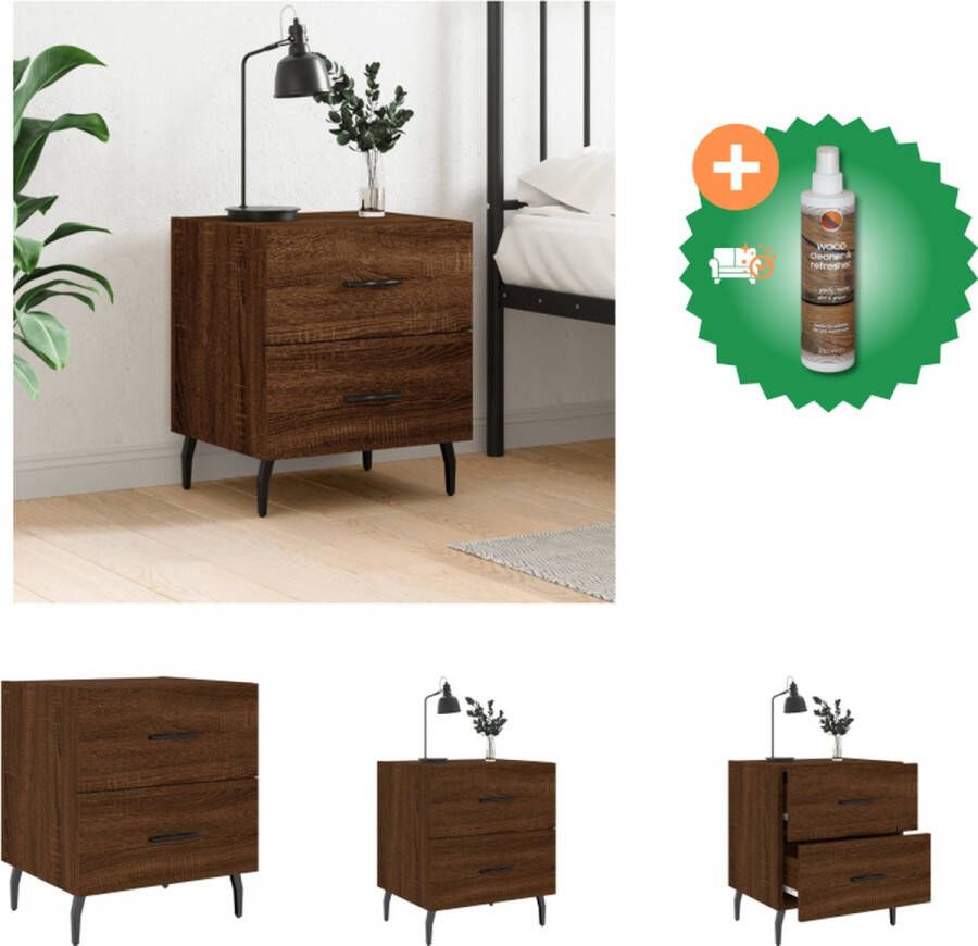 VidaXL Nachtkastje Bruineiken 40x35x47.5 cm Duurzaam bewerkt hout Veel opbergruimte Displayfunctie Metalen voeten Kast Inclusief Houtreiniger en verfrisser