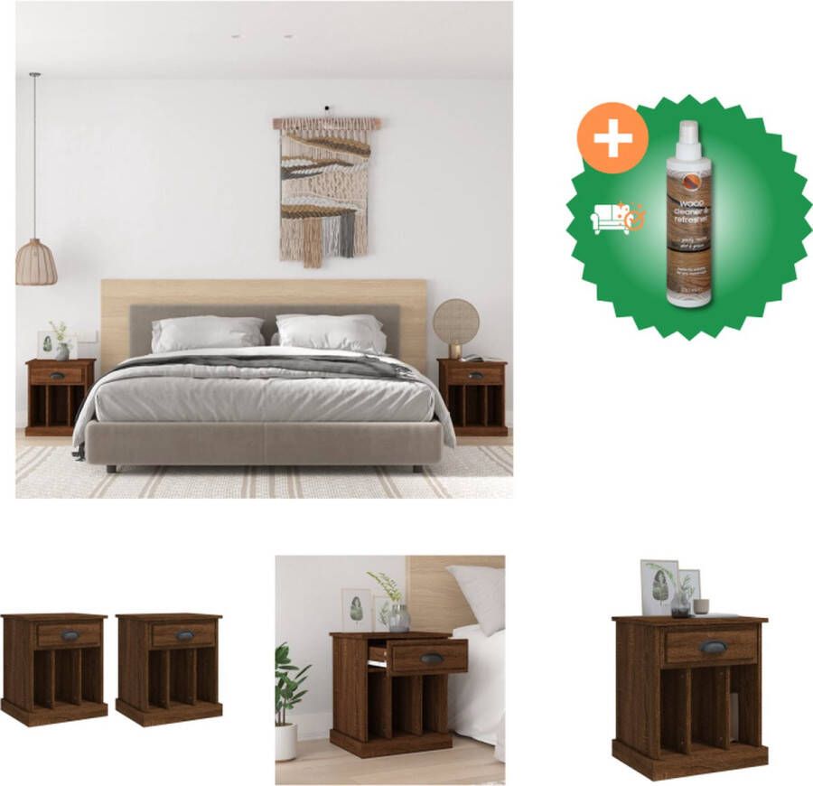 VidaXL Nachtkastje Bruineiken 43 x 36 x 50 cm Met lade en 3 vakken Kast Inclusief Houtreiniger en verfrisser