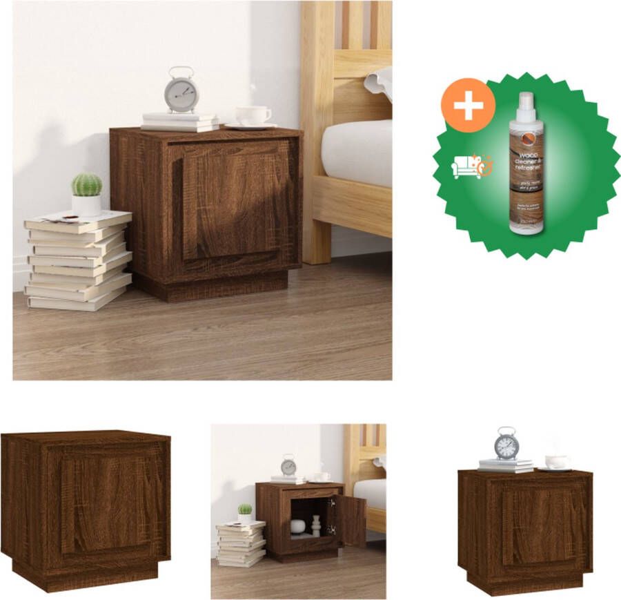 VidaXL Nachtkastje Bruineiken 44 x 35 x 45 cm Duurzaam hout Veel opbergruimte Flexibele deur Kast Inclusief Houtreiniger en verfrisser